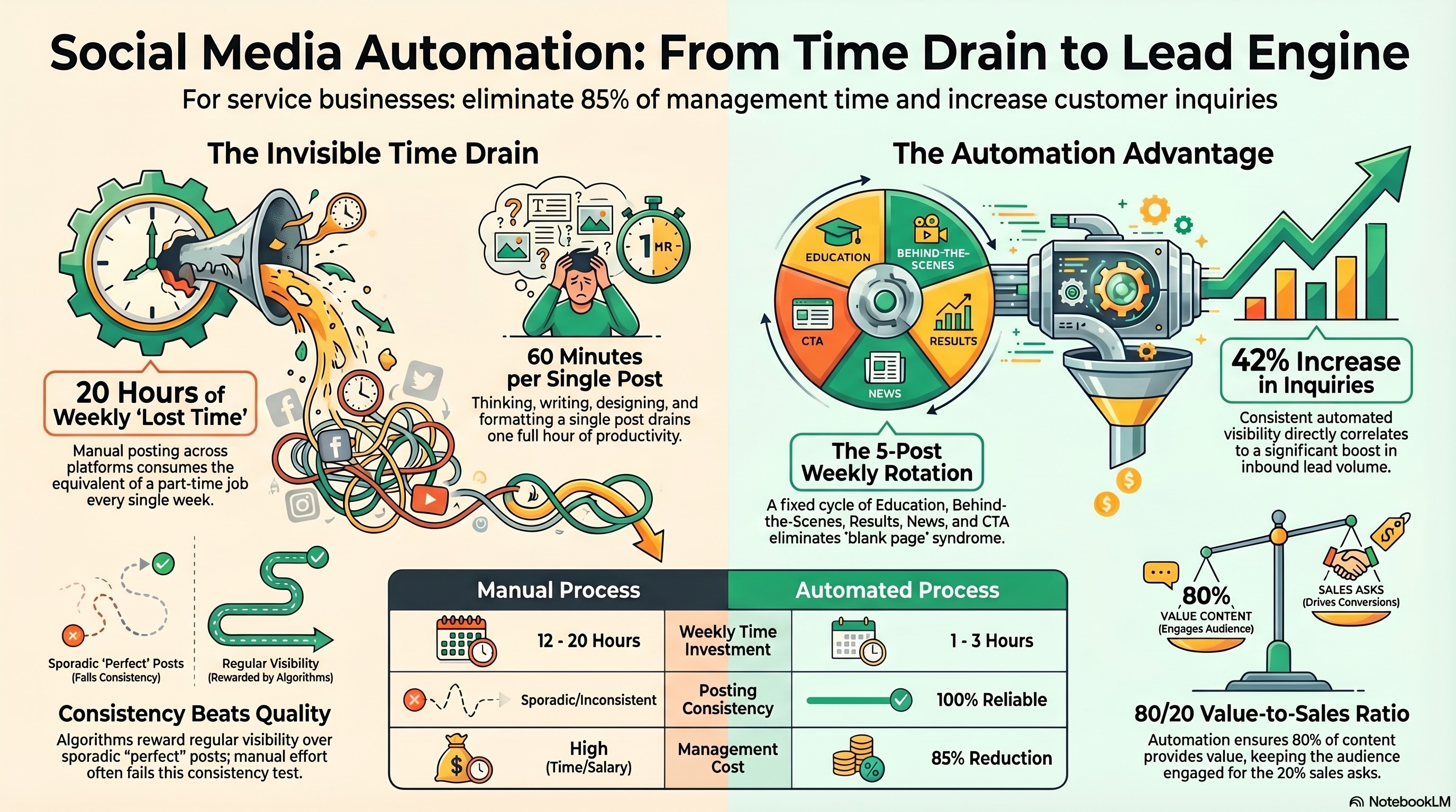 Social Media Automation for Service Businesses: Save 85% of Your Time While Growing Engagement